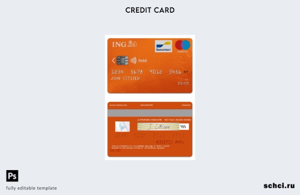 скачать в цифровом формате шаблон дебетовой карты ING Bank Maestro в Бельгии